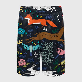 Детские спортивные шорты 3D с принтом Звери и Природа в Екатеринбурге,  100% полиэстер
 | пояс оформлен широкой мягкой резинкой, ткань тянется
 | зайка | заяц | зверь | лес | лис | лиса | лисица | лисонька | олень | природа | птица | рога | рыжая | хищник | цветы
