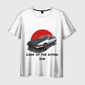 Мужская футболка 3D с принтом Land of the rising sun в Екатеринбурге, 100% полиэфир | прямой крой, круглый вырез горловины, длина до линии бедер | ae86 | drift | hachiroku | initial d | trueno | инициал ди | хачироку