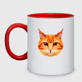 Кружка двухцветная с принтом пиксельный котя в Екатеринбурге, керамика | объем — 330 мл, диаметр — 80 мм. Цветная ручка и кайма сверху, в некоторых цветах — вся внутренняя часть | animal | cat | i am cat | meow | животное | зверь | кот | кошка | мяу | пиксельный кот