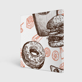 Холст квадратный с принтом Вкусности в Екатеринбурге, 100% ПВХ |  | Тематика изображения на принте: бургер | вкусности | еда | пончик | попкорн | фастфуд | хот дог
