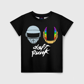 Детская футболка 3D с принтом Daft Punk в Екатеринбурге, 100% гипоаллергенный полиэфир | прямой крой, круглый вырез горловины, длина до линии бедер, чуть спущенное плечо, ткань немного тянется | Тематика изображения на принте: daft punk | дафт панк | дафт панк арт | дафт панк шлемы | электронная музыка