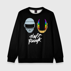 Детский свитшот 3D с принтом Daft Punk в Екатеринбурге, 100% полиэстер | свободная посадка, прямой крой, мягкая тканевая резинка на рукавах и понизу свитшота | daft punk | дафт панк | дафт панк арт | дафт панк шлемы | электронная музыка