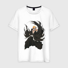 Мужская футболка хлопок с принтом Ичиго Куросаки в Екатеринбурге, 100% хлопок | прямой крой, круглый вырез горловины, длина до линии бедер, слегка спущенное плечо. | anime | bleach | hero | ichigo kurosaki | manga | блич | герой | ичиго куросаки