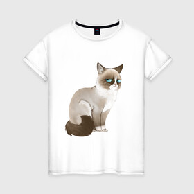 Женская футболка хлопок с принтом Grumpy Cat в Екатеринбурге, 100% хлопок | прямой крой, круглый вырез горловины, длина до линии бедер, слегка спущенное плечо | grumpy cat | грустный кот | кот мем | мем | сердитая кошка