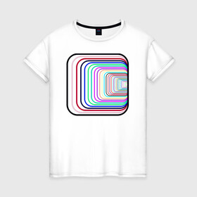 Женская футболка хлопок с принтом Иллюзия (Квадрат) в Екатеринбурге, 100% хлопок | прямой крой, круглый вырез горловины, длина до линии бедер, слегка спущенное плечо | диско | зрение | иллюзии | квадрат | куб | обман | полосы | радуга | узор | шар | шахматы