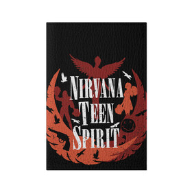 Обложка для паспорта матовая кожа с принтом NIRVANA TEEN SPIRIT в Екатеринбурге, натуральная матовая кожа | размер 19,3 х 13,7 см; прозрачные пластиковые крепления | art | cobain | curt | girl | grunge | metal | music | nirvana | punk | rock | spiritm | usa | гранж | группа | кобэйн | курт | метал | музыка | нирвана | панк | рисунок | рок | сша