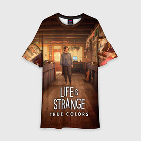 Детское платье 3D с принтом Life Is Strange True Colors в Екатеринбурге, 100% полиэстер | прямой силуэт, чуть расширенный к низу. Круглая горловина, на рукавах — воланы | art | colors | game | is | life | strange | true | арт | жизнь | игра | краска | настоящий | странная | цвет | штука