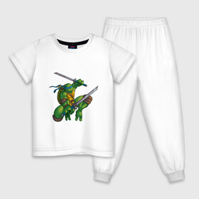 Детская пижама хлопок с принтом Леонардо в Екатеринбурге, 100% хлопок |  брюки и футболка прямого кроя, без карманов, на брюках мягкая резинка на поясе и по низу штанин
 | Тематика изображения на принте: donatello | leonardo | michelangelo | ninja | pizza | raphael | turtles | донателло | животные | карате | комикс | комиксы | леонардо | микеланджело | мультфильм | мутант | мутанты | ниндзя | пицца | рафаэль | сплинтер | супергерой