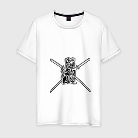 Мужская футболка хлопок с принтом Hattori в Екатеринбурге, 100% хлопок | прямой крой, круглый вырез горловины, длина до линии бедер, слегка спущенное плечо. | gun | hanzo | hattori | japan | katana | okinawa | samurai | глава | ига | катана | катаны | культура | ниндзя | окинава | оружие | полководец | рода | самурай | статуэтка | сэнгоку | хандзо | хаттори | япония