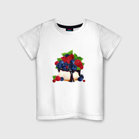 Детская футболка хлопок с принтом Черничный чизкейк в Екатеринбурге, 100% хлопок | круглый вырез горловины, полуприлегающий силуэт, длина до линии бедер | еда | клубника | сладости | торт | черника | ягоды