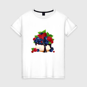 Женская футболка хлопок с принтом Черничный чизкейк в Екатеринбурге, 100% хлопок | прямой крой, круглый вырез горловины, длина до линии бедер, слегка спущенное плечо | еда | клубника | сладости | торт | черника | ягоды
