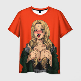 Мужская футболка 3D с принтом Ahegao Цунаде в Екатеринбурге, 100% полиэфир | прямой крой, круглый вырез горловины, длина до линии бедер | Тематика изображения на принте: ahegao | anime | anime girl | ахегао | девушка | охегао | семпай | цунаде | цунадэ