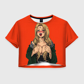 Женская футболка Crop-top 3D с принтом Ahegao Цунаде в Екатеринбурге, 100% полиэстер | круглая горловина, длина футболки до линии талии, рукава с отворотами | ahegao | anime | anime girl | ахегао | девушка | охегао | семпай | цунаде | цунадэ