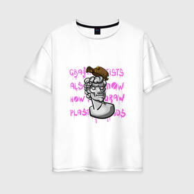 Женская футболка хлопок Oversize с принтом Голова Давида в Екатеринбурге, 100% хлопок | свободный крой, круглый ворот, спущенный рукав, длина до линии бедер
 | Тематика изображения на принте: гипсовая голова | граффити | микеланджело | стилизация