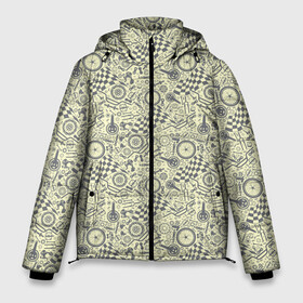 Мужская зимняя куртка 3D с принтом Велосипедные части в Екатеринбурге, верх — 100% полиэстер; подкладка — 100% полиэстер; утеплитель — 100% полиэстер | длина ниже бедра, свободный силуэт Оверсайз. Есть воротник-стойка, отстегивающийся капюшон и ветрозащитная планка. 

Боковые карманы с листочкой на кнопках и внутренний карман на молнии. | biker | bmx | extreme | motocros | motox | mx | racing | speed | байкер | велик | велокросс | велосипед | велосипедный спорт | велоспорт | гонки | горный велоспорт | железный конь | кросс | мотоспорт | скорость