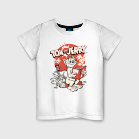 Детская футболка хлопок с принтом Tom and Jerry в Екатеринбурге, 100% хлопок | круглый вырез горловины, полуприлегающий силуэт, длина до линии бедер | tom  jerry | tom and jerry | vdzabma | джерри | том | том  джерри | том и джерри