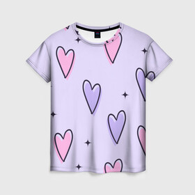 Женская футболка 3D с принтом Нежности и милости в Екатеринбурге, 100% полиэфир ( синтетическое хлопкоподобное полотно) | прямой крой, круглый вырез горловины, длина до линии бедер | love | nice | любовь | мерцание | милота | нежность | сердечки | сердца