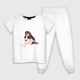 Детская пижама хлопок с принтом Отдыхающая Ху Тао в Екатеринбурге, 100% хлопок |  брюки и футболка прямого кроя, без карманов, на брюках мягкая резинка на поясе и по низу штанин
 | арт | милая девушка | отдых | привидение | призрак | рисунок | ху тао