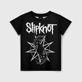 Детская футболка 3D с принтом Skipknot (Козел) в Екатеринбурге, 100% гипоаллергенный полиэфир | прямой крой, круглый вырез горловины, длина до линии бедер, чуть спущенное плечо, ткань немного тянется | metal | music | rock | slipknot | козел | логотип | металл | музыка | надпись | пентаграмма | рок | слипкнот | узор | цифры | чб | череп