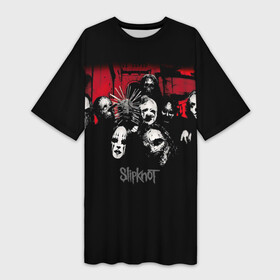 Платье-футболка 3D с принтом Slipknot Группа в Екатеринбурге,  |  | metal | music | rock | slipknot | козел | логотип | металл | музыка | надпись | пентаграмма | рок | слипкнот | узор | цифры | чб | череп