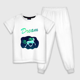 Детская пижама хлопок с принтом Dream в Екатеринбурге, 100% хлопок |  брюки и футболка прямого кроя, без карманов, на брюках мягкая резинка на поясе и по низу штанин
 | грива | звезды | лошадь | мечта | небо | пони | сказка | сон