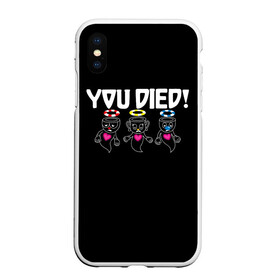 Чехол для iPhone XS Max матовый с принтом YOU DIED в Екатеринбурге, Силикон | Область печати: задняя сторона чехла, без боковых панелей | Тематика изображения на принте: art | cartoon | cup | cuphead | dark | devil | dice | die | died | game | ghost | gta | king | mugman | souls | the | you | арт | бос | босс | голова | демон | дьявол | игра | капхед | магмен | мультик | мультфильм | потрачено | приведение | пр