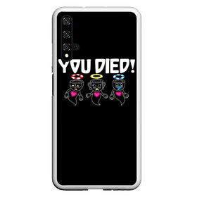 Чехол для Honor 20 с принтом YOU DIED в Екатеринбурге, Силикон | Область печати: задняя сторона чехла, без боковых панелей | Тематика изображения на принте: art | cartoon | cup | cuphead | dark | devil | dice | die | died | game | ghost | gta | king | mugman | souls | the | you | арт | бос | босс | голова | демон | дьявол | игра | капхед | магмен | мультик | мультфильм | потрачено | приведение | пр