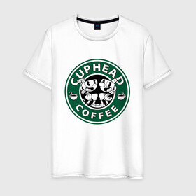Мужская футболка хлопок с принтом CUPHEAD COFFEE в Екатеринбурге, 100% хлопок | прямой крой, круглый вырез горловины, длина до линии бедер, слегка спущенное плечо. | art | cartoon | coffee | cup | cuphead | devil | dice | game | king | mugman | starbucks | the | арт | бос | босс | голова | демон | дьявол | игра | капхед | кофе | магмен | мультик | мультфильм | платформер | старбакс | чаша | чашка | человек 