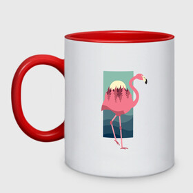 Кружка двухцветная с принтом Фламинго лес и закат в Екатеринбурге, керамика | объем — 330 мл, диаметр — 80 мм. Цветная ручка и кайма сверху, в некоторых цветах — вся внутренняя часть | africa | afrika | bird | double exposure | fashion | flamingo | forest | landscape | pink flamingo | summer | sunset | африка | двойная экспозиция | лес | лето | мода | нарисованный фламинго | пейзаж | птица | рисунок | розовый фламинго | тре
