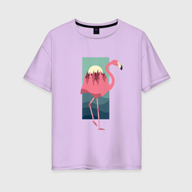 Женская футболка хлопок Oversize с принтом Фламинго лес и закат в Екатеринбурге, 100% хлопок | свободный крой, круглый ворот, спущенный рукав, длина до линии бедер
 | africa | afrika | bird | double exposure | fashion | flamingo | forest | landscape | pink flamingo | summer | sunset | африка | двойная экспозиция | лес | лето | мода | нарисованный фламинго | пейзаж | птица | рисунок | розовый фламинго | тре