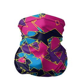 Бандана-труба 3D с принтом Геометрическая абстракция в Екатеринбурге, 100% полиэстер, ткань с особыми свойствами — Activecool | плотность 150‒180 г/м2; хорошо тянется, но сохраняет форму | контур | линии | неон | неоновый | паттерн | сиреневый | треугольники | фиолетовый | формы