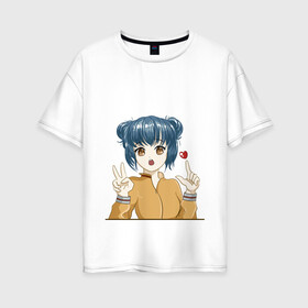 Женская футболка хлопок Oversize с принтом Cute girl в Екатеринбурге, 100% хлопок | свободный крой, круглый ворот, спущенный рукав, длина до линии бедер
 | anime | cute | girl | аниме | арт | девушка | манга | рисунок | сердечко