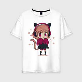 Женская футболка хлопок Oversize с принтом Little kawaii anime girl в Екатеринбурге, 100% хлопок | свободный крой, круглый ворот, спущенный рукав, длина до линии бедер
 | anime | cute | girl | аниме | арт | девочка | девушка | манга | рисунок | уши
