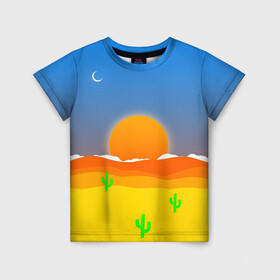 Детская футболка 3D с принтом Пустыня в Екатеринбурге, 100% гипоаллергенный полиэфир | прямой крой, круглый вырез горловины, длина до линии бедер, чуть спущенное плечо, ткань немного тянется | небо | пейзаж | пустыня | солнце