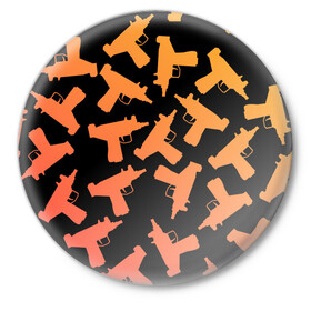 Значок с принтом Узи в Екатеринбурге,  металл | круглая форма, металлическая застежка в виде булавки | градиент | минимализм | оружие | пистолет автомат | узи