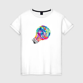 Женская футболка хлопок с принтом Лампочка в Екатеринбурге, 100% хлопок | прямой крой, круглый вырез горловины, длина до линии бедер, слегка спущенное плечо | акварель | лампочка | мазки кистью | рисунок | цвета