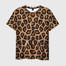Мужская футболка 3D с принтом Шкура Леопарда в Екатеринбурге, 100% полиэфир | прямой крой, круглый вырез горловины, длина до линии бедер | leopard | skin | wool | кожа | леопард