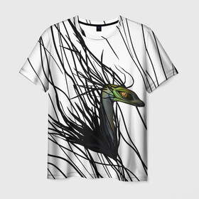 Мужская футболка 3D с принтом Creature в Екатеринбурге, 100% полиэфир | прямой крой, круглый вырез горловины, длина до линии бедер | абстракция | белый | динозавр | хищник | черный