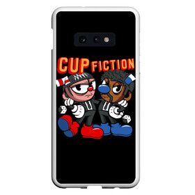 Чехол для Samsung S10E с принтом CUP FICTION в Екатеринбурге, Силикон | Область печати: задняя сторона чехла, без боковых панелей | Тематика изображения на принте: art | cartoon | cup | cuphead | devil | dice | fiction | game | king | mugman | pulp | the | арт | бос | босс | голова | демон | дьявол | игра | капхед | криминальное | магмен | мультик | мультфильм | платформер | чаша | чашка | человек | черт 