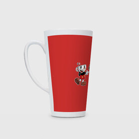 Кружка Латте с принтом CUPHEAD в Екатеринбурге, Белая керамика | Объем 480 мл; Высота 150 мм; Диаметр 90 мм | art | cartoon | cup | cuphead | devil | dice | game | king | love | lovers | mugman | the | арт | бос | босс | голова | демон | дьявол | игра | капхед | любовь | магмен | мультик | мультфильм | платформер | чаша | чашка | человек | черт