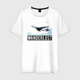 Мужская футболка хлопок с принтом Wanderlust в Екатеринбурге, 100% хлопок | прямой крой, круглый вырез горловины, длина до линии бедер, слегка спущенное плечо. | plane | travelholic | travellife | travelling | travelmore | wanderlust