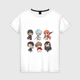 Женская футболка хлопок с принтом Gintama Characters в Екатеринбурге, 100% хлопок | прямой крой, круглый вырез горловины, длина до линии бедер, слегка спущенное плечо | anime | ginatama | manga | аниме | гинтама | друзья | манга