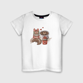 Детская футболка хлопок с принтом Завтрак мечты в Екатеринбурге, 100% хлопок | круглый вырез горловины, полуприлегающий силуэт, длина до линии бедер | варенье | кофе | круассан | макарон | макарун