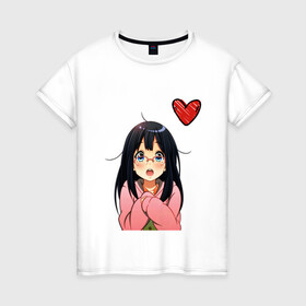 Женская футболка хлопок с принтом Anime love в Екатеринбурге, 100% хлопок | прямой крой, круглый вырез горловины, длина до линии бедер, слегка спущенное плечо | anime | аниме | девушка | очки | сердце | смущение | тян