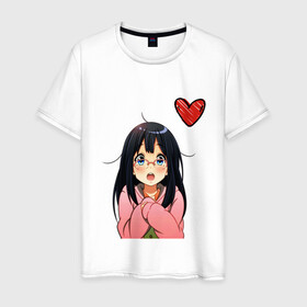 Мужская футболка хлопок с принтом Anime love в Екатеринбурге, 100% хлопок | прямой крой, круглый вырез горловины, длина до линии бедер, слегка спущенное плечо. | anime | аниме | девушка | очки | сердце | смущение | тян