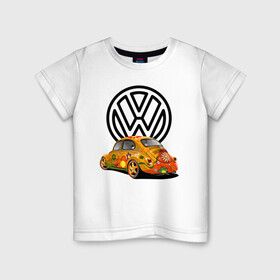 Детская футболка хлопок с принтом Volkswagen  в Екатеринбурге, 100% хлопок | круглый вырез горловины, полуприлегающий силуэт, длина до линии бедер | car | volkswagen | жук | классика | машина | скорость