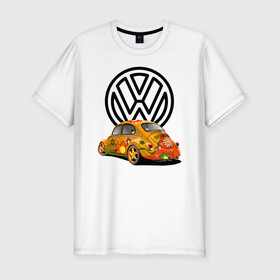 Мужская футболка хлопок Slim с принтом Volkswagen  в Екатеринбурге, 92% хлопок, 8% лайкра | приталенный силуэт, круглый вырез ворота, длина до линии бедра, короткий рукав | car | volkswagen | жук | классика | машина | скорость