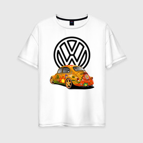 Женская футболка хлопок Oversize с принтом Volkswagen  в Екатеринбурге, 100% хлопок | свободный крой, круглый ворот, спущенный рукав, длина до линии бедер
 | car | volkswagen | жук | классика | машина | скорость