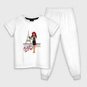 Детская пижама хлопок с принтом Париж в Екатеринбурге, 100% хлопок |  брюки и футболка прямого кроя, без карманов, на брюках мягкая резинка на поясе и по низу штанин
 | башня | берет | любовь | мечта | франция