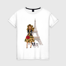 Женская футболка хлопок с принтом Париж в Екатеринбурге, 100% хлопок | прямой крой, круглый вырез горловины, длина до линии бедер, слегка спущенное плечо | башня | берет | любовь | мечта | франция